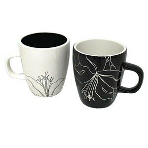 Laurie Gates Antilles Black and White Floral Mug Lot‎ of 2